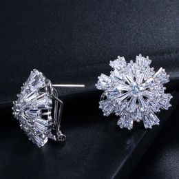 Fashion Snowflake Stud earring designer for woman AAA Cubic Zirconia Rose Gold Silver Plated Charm Copper Luxury Earrings Jewelry South American For Women Gift