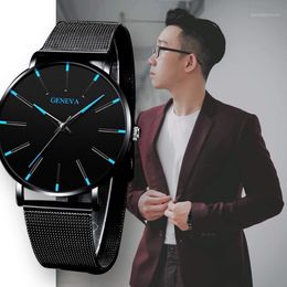 Geneva Ultra Thin Mens Watches Blue Pointer Leisure Quartz WristWatch Stainless Mesh Strap Dial Clock Gift Relogio Masculino1