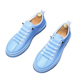 New Men's Flats Shoes Fashion White Blue Casual Trend Low Help Men Comfortable Safety non-slip Leather Loafers