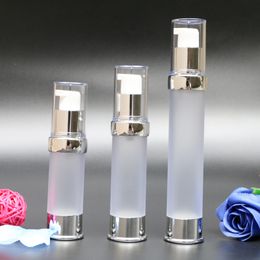 New 15ml 20ml 50ml Gold Silver Vacuum Airless Portable Travel Bottle Liquid Makeup Eye Cream Lotion Shampoo Containers 10pcs/lot