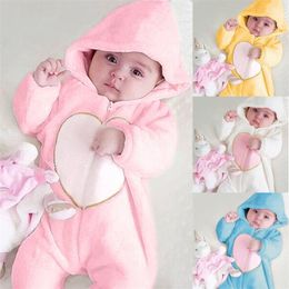 Cotton Newborn Baby Girl Clothes Baby Boy Hooded Romper Jumpsuit Winter Warm Outfit Hoodies Infant Girls Autumn Outwear 0-24M 201027