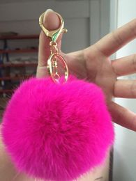 Real Rabbit Fur Ball Keychain Soft Lovely Gold Metal Key Chains Ball Pom Poms Plush Keychain Car Keyring Bag Earrings Accessories 2021