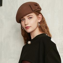 High grade Australian wool elegant top hat stewardess hat painter Lady autumn and winter new style wool BERET beanie