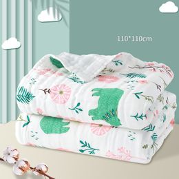 Thicken 6 Layers Gauze Muslin Swaddle Baby Blankets Cotton Bed Cover Absorbent Large Bath Towel 110* Newborn Summer Quilt LJ201105