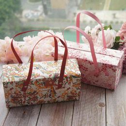 Yellow Pink Flower 5pcs Portable Paper Box As Roll Cake Cookie Candy Handmade Wedding Birthday Party Gifts Packaging H1231