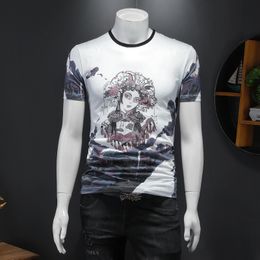 double shirt trend Australia - 2022 New Double Mercerized Cotton Men's Tops Round Neck Short Sleeves T-Shirts Slim Fit Fashion Trend Characters Printed Casual Bottoming Shirts