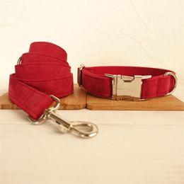 GLORIOUS KEK Soft Suede Leather Dog Collars Adjustable Personalized Dog Collar Leash Set Red Nylon Pet Collar Bull Terrier Pugs LJ201113