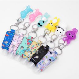 Kids Sanitizer Keychains PU Leather Hand Sanitizer Bottle Holder Printed Student Schoolbag Pendant Outdoor Reusable Bottle Carrier YG852