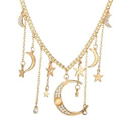 Fashion Moon Star Necklaces & Pendants For Women Rhinestone Chokers Necklace Gold Plated Link Chains Jewellery Gift