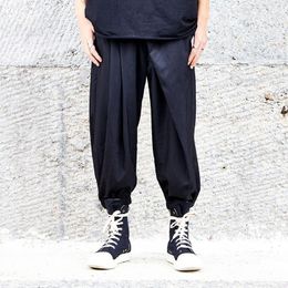 Men Japan Style Dark Black Casual Harem Pant Streetwear Hip Hop Punk Male Elastic Waist Loose Trousers Men's Pants