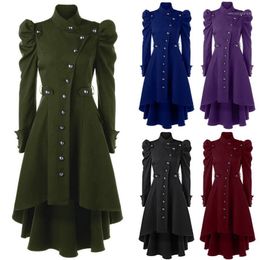 Women's Trench Coats Puimentiua Women Tops Long Medieval Coat Winter Black Green Stand Collar Gothic Fashion Vintage Female1