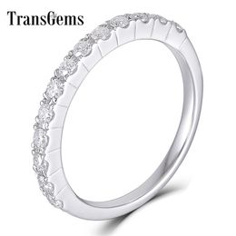 Transgems 14K 585 White Gold 0.48CTW 1.7mm Moissanite Half Eternity Wedding Band Stackable Band for Women Y200620
