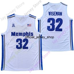 2020 New Memphi Tigers College Basketball Jersey NCAA 32 James Wiseman White Blue All Stitched and Embroidery Men Youth Size