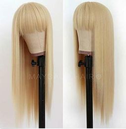 Blonde Synthetic Hair Wigs with Full Bangs Color Long Straight