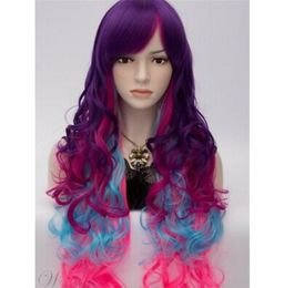 Top quality hair long curly hair multicolor hair fully synthetic wig