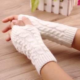 2021 Half Finger Gloves for Women Winter Knitting Stretchy Anti-Slip Glove with Thumb Hole Hand Wrist Warmer Mittens