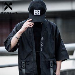 11 BYBB'S DARK Harajuku Open Stitch Jackets Men Hip Hop Thin Coats Ribbons Japanese Style Male Seven-cent Sleeve Streetwear 201111