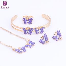 New Fashion Girl Jewellery Lovely Butterfly Children Necklace Bangle Earring Ring Kids Baby Costume Jewellery Set