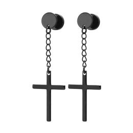 Cross Stud Hoop Earrings For Men Women Surgical Stainless Steel Drop Dangle Earrings Piercing Jewellery 2 Pairs