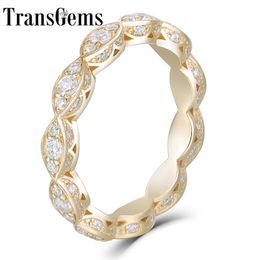 Transgems 14K Yellow Gold F Color Moissanite Engagement Wedding Band Milgrain Marquise Shape Vintage Fine Jewelry For Women Y200620
