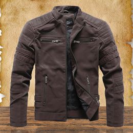 Winter Hot Selling Men Fleece Leather Jackets Men Fashion Embroidery Motorcycle Jackets Male Quality Thick Bomber Outwear 201120