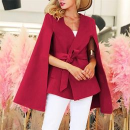 New Womens Ladies Winter Vintage Cloak Batwing Sleeve Poncho Cape Belted Waist Trench Coat 201216