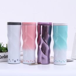 500ml Stainless Steel Spiral Cup Double Wall Vacuum Coffee Mug Sport Water Flask with Flip Lid Water Cup KKA2105