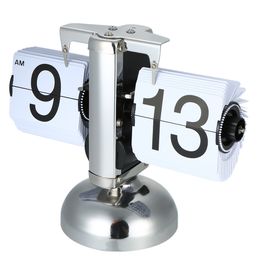 Digital Small Scale Table Retro Stainless Steel Flip Internal Gear Operated Quartz Clock Home Decor Y200407
