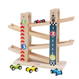 Kidus Ramp Race Track Wooden Racing Cars Race Cars Toy Gift with 4 cars Toys For Children Diecasts LJ200930