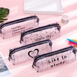 Pencil Bags Transparent Letter Star Heart Case Large Capacity Cute Box Storage Bag Stationery Gift School Supplies Escolar1