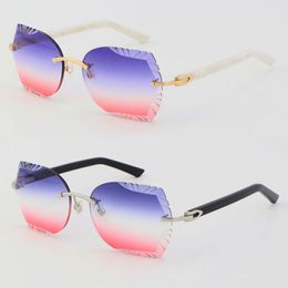 Großhandel Metall Randlos Große Sonnenbrille Weiß Schwarz Marmorierung Arme Plank Brille 8200762 Hochwertige Sonnenbrille Mode Cat Eye Runde Brillen Vintage Brillen