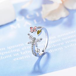 -Anillo de dedo de zircón de plata de ley 925 con adorno de flores para el mejor regalo de fiesta de Navidad S-R386