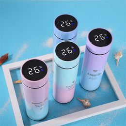 500ML Smart Thermos Water Bottle Led Digital Temperature Display Stainless Steel Coffee Thermal Mugs Intelligent Insulation Cups 201109
