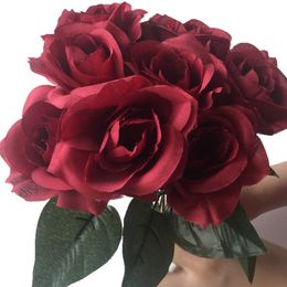 Burgundy Silk Rose Flower Roses 20 Colours for Wedding Centrepieces Bride Bouquet Artificial Decorative Flowers Y200104