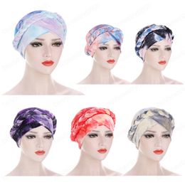 Fashion Tie-Dyeing Printed Turban Cap Hijabs Scarf for Women Muslim Cancer Chemo Arab Head Wrap New Braided Bandanas Headwear