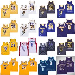 Men 24 8 Movie Jersey Basketball Embroidery and Ed Uniform Black White Yellow Blue Purple Team Color Hiphop Breathable Hip Hop Sport Pure Cotton High/good