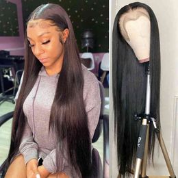 Straight Front Human Hair For Black Women 28 30 34 36 inch HD Transparent 13x6 Lace Frontal Wig Brazilian Closure Wigs 220125