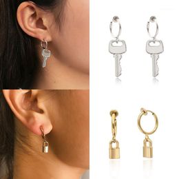 Hoop & Huggie Vintage Gold Silver Colour Padlock Earrings Lock Key For Women Men Small Gothic Jewellery Accessories1