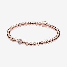 100% 925 Sterling Silver Rose Gold Beads & Pave Bracelet Fashion Wedding Engagement Jewellery Accessories For Women Gift