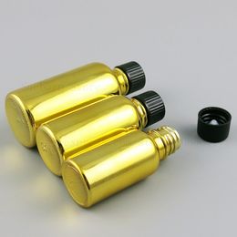 Empty Refillable Paint Gold Glass Essential Oil Bottle With Black Phenolic Cone Cap 5ml 10ml 15ml 30ml 50ml 100ml 20pcs