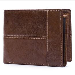 Wallets Men Money Purse Coin Pockets ID/ Holder Thin Male Simple Retro Genuine Leather Bifold Short Wallet