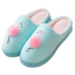 Cute Animal Flamingo Winter Warm Cotton Fur Short Plush Bedroom Slippers Non-Slip Comfy Shoes Women Y201026