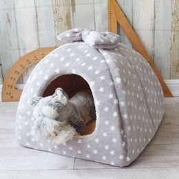 Plush Dog Bed Cat House for Small Medium Pet Soft Nest Kennel Kitten Bed Cave Velvet Sleeping Bag Mat Pets Winter Warm Cosy Bed LJ201204