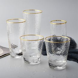 Gold Inlay Edge Glass Cup Coffee Milk Tea Cup Whiskey Stemless Wine Glass Cup Water Glasses For Drinking Creative Gift Drinkware LJ200821