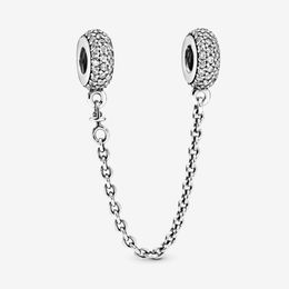 100% 925 Sterling Silver Sparkling Pave Safety Chain Charms Fit Original European Charm Bracelet Fashion Women Wedding Engagement Jewellery