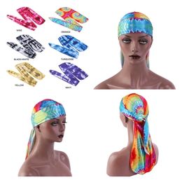 6Colors New Hair Cap For Sleeping Styling Thick Tie-Dye Long Tail Pirate Band Wrap Hat Imitation Silk Polyester Headband Turban