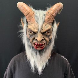 Lucifer Cosplay latex Masks Halloween Costume Scary demon devil movie cosplay Horrible Horn mask Adults Party props 201026