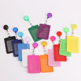 PU Leather Retractable Badge Card Holder Fashion Keychain Elastic Pull Lanyard ID Name Tag Card Cover Case