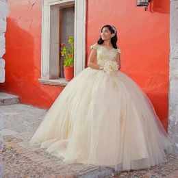 champagne sweet 16 dresses Canada - Elegant Light Champagne Quinceanera Prom dresses 2022 Off the shoulder with Sleeves Evening Formal Gowns Sweet 16 Vestidos De Dress