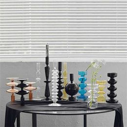 Glass Candle Holders Home Decor Vases European Decoration Accessories Candelabra Wedding Table Candlestick Stand 211222